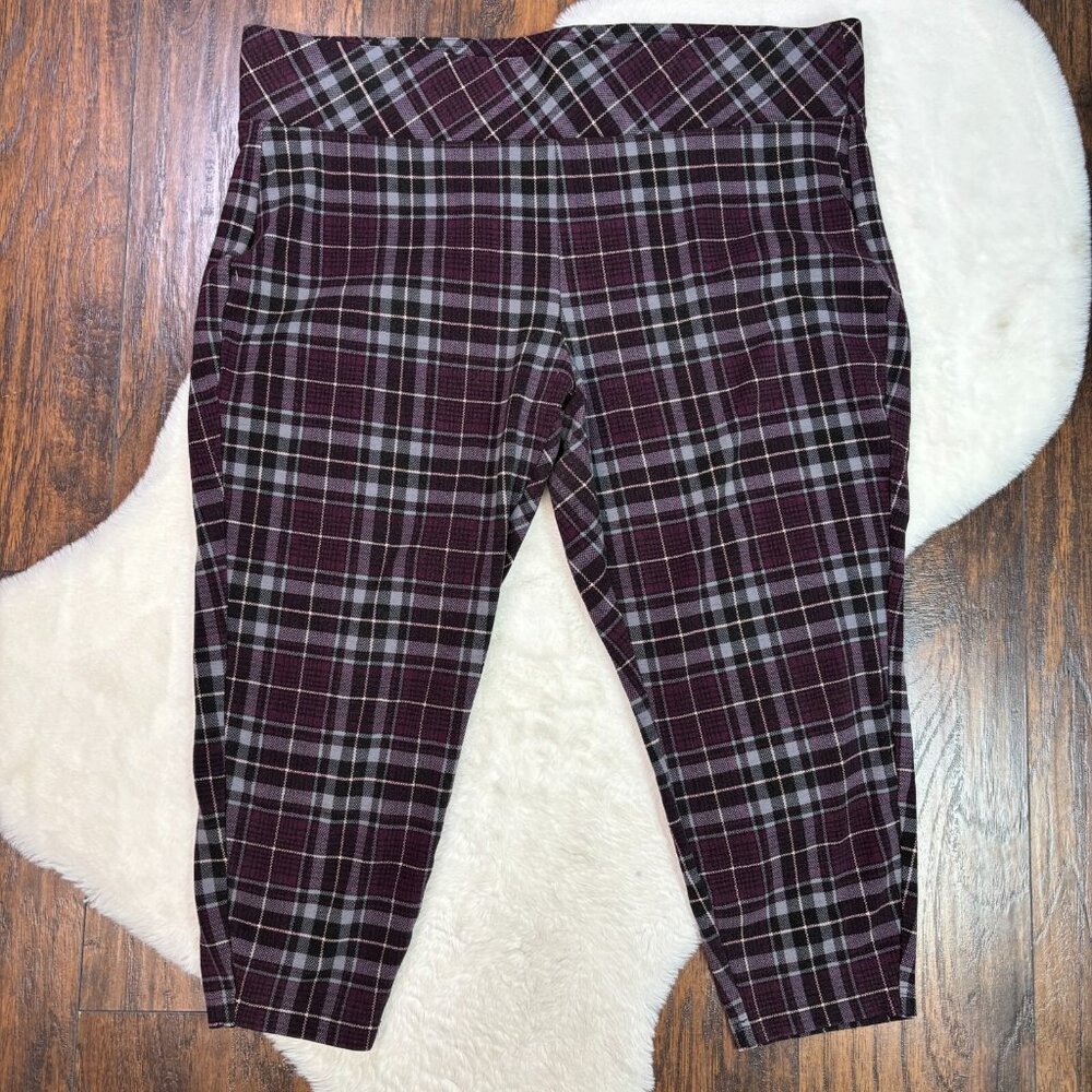 Torrid Leggings 3X Cropped Purple Gray Plaid‎ Stretch Skinny Pull-On Women's